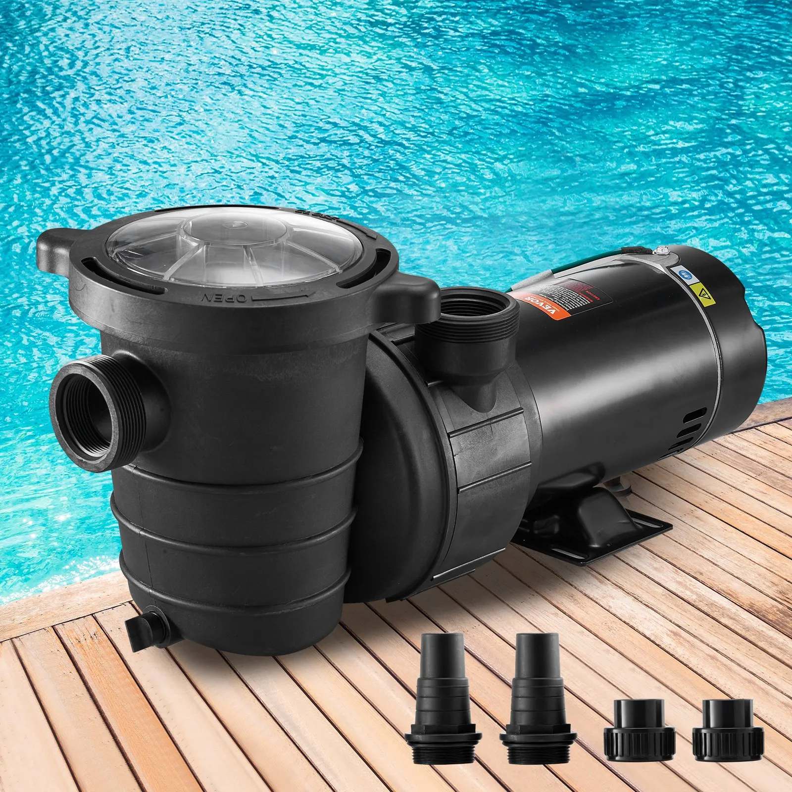 VEVOR Swimming Pool Pump 2.0HP 115V 1500W, Single Speed Pumps for Above Ground Pool, Powerful Self Primming Pool Pumps w/ Strainer Basket, 5400 GPH Max. Flow, ETL Certification