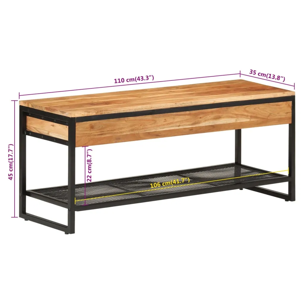 vidaXL Shoe Bench 110x35x45 cm Solid Wood Acacia and Iron