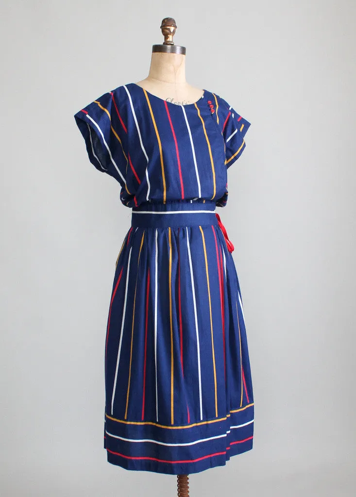 Vintage 1980s Primary Stripes Cotton Day Dress