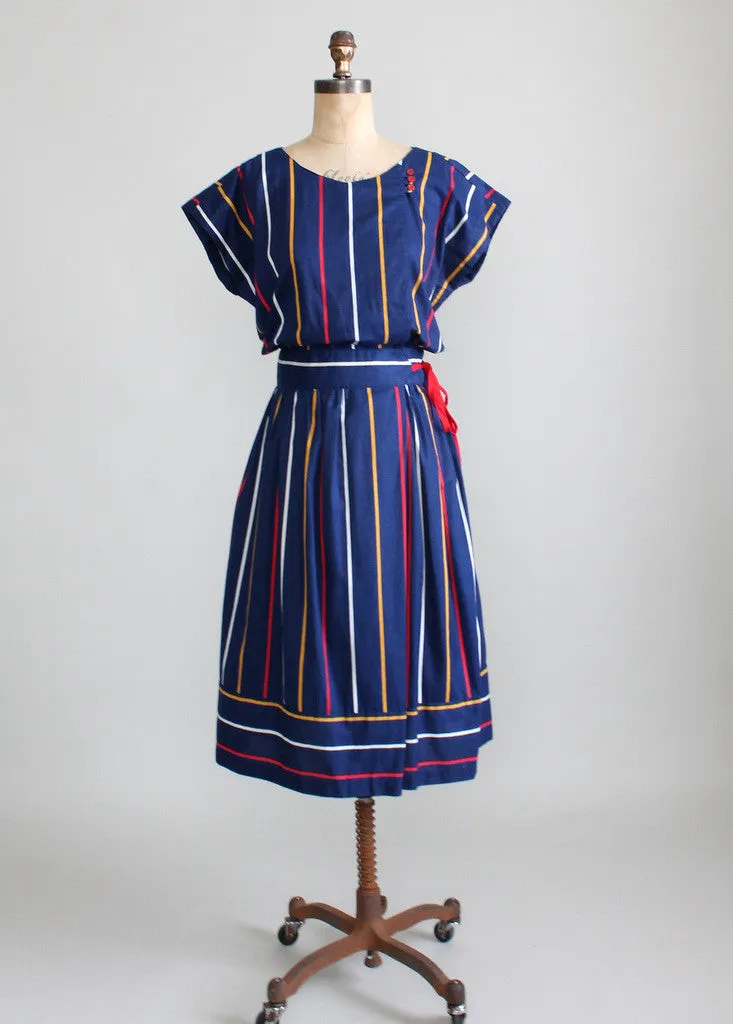 Vintage 1980s Primary Stripes Cotton Day Dress