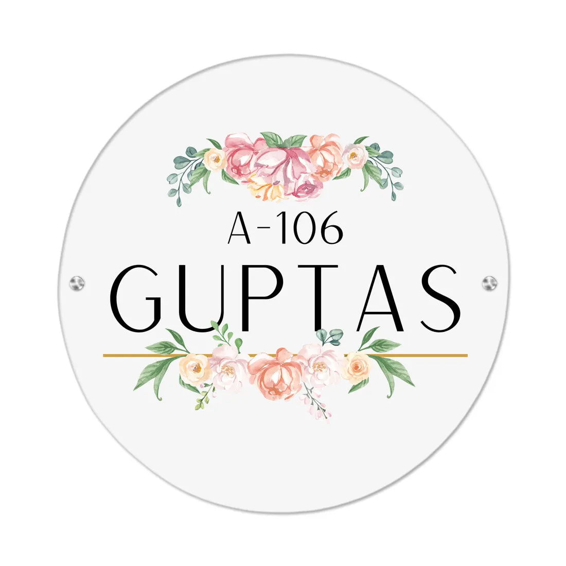 White Acrylic Name Plate Minimalist Floral Design Acrylic Nameplate for Home