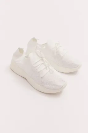 White Knit Detail Lace Up Trainers Sneakers