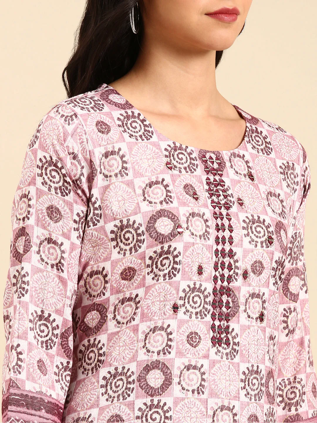 Women's Mauve Printed Kurta Set