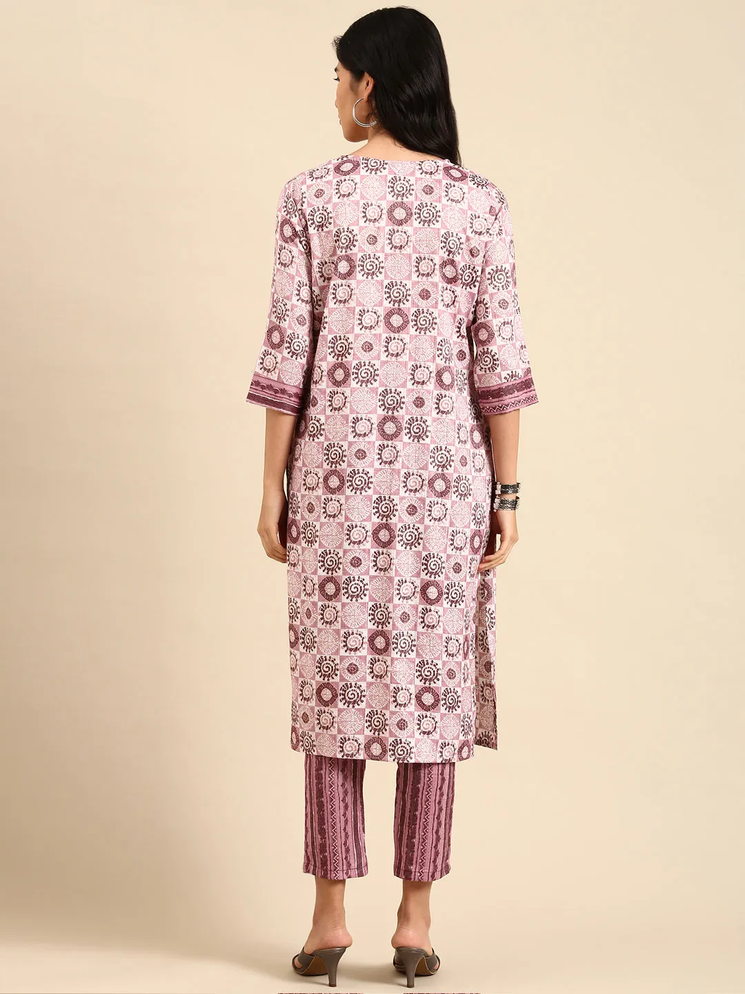 Women's Mauve Printed Kurta Set