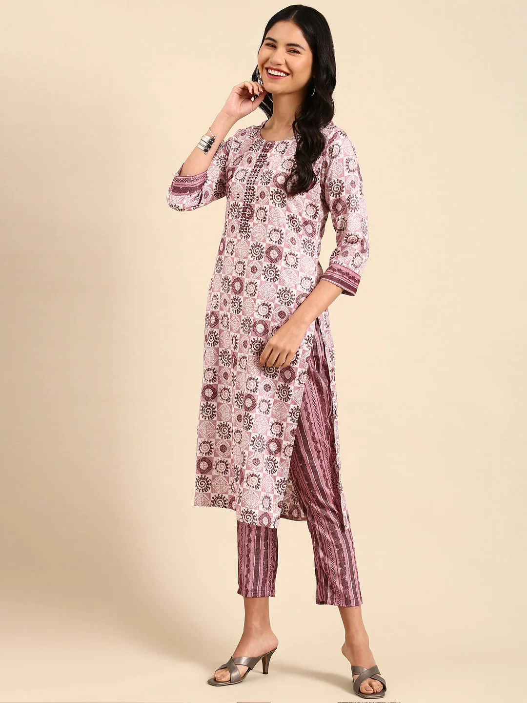 Women's Mauve Printed Kurta Set