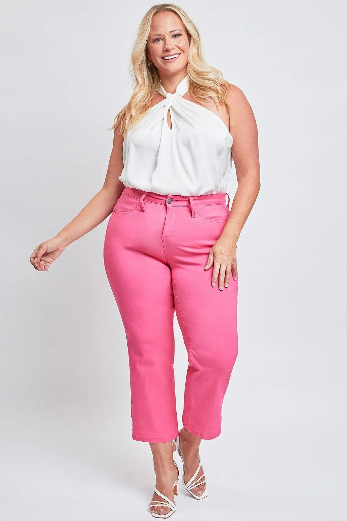 Women's Plus Size Hyperstretch Cropped Wide Leg Flood Pants, Fiery Coral